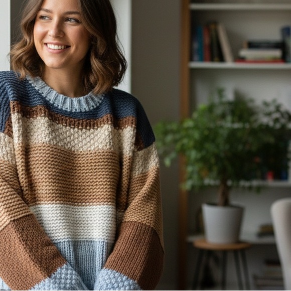 Simply Southern Striped Cropped Sweater for Women in Coast Size Medium - Picture 4 of 4